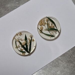 Gold Foil and Botanical Flower Press Earrings